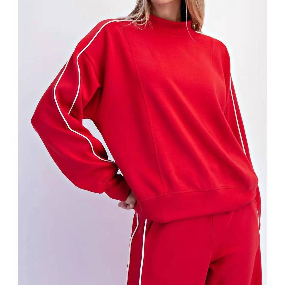 NEW RAE MODE modal striped mock neck crewneck top in true red